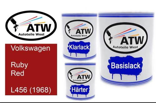 Volkswagen, Ruby Red, L456 (1968): 1L Lackdose + 1L Klarlack + 500ml Härter - Set, von ATW Autoteile West.